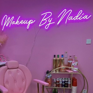 Beauty salon name sign by Custom Neon® @makeupbynadia