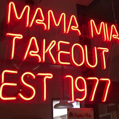 Custom Neon® red takeaway window sign @mamamiatakeoutest1977 @williamsmith