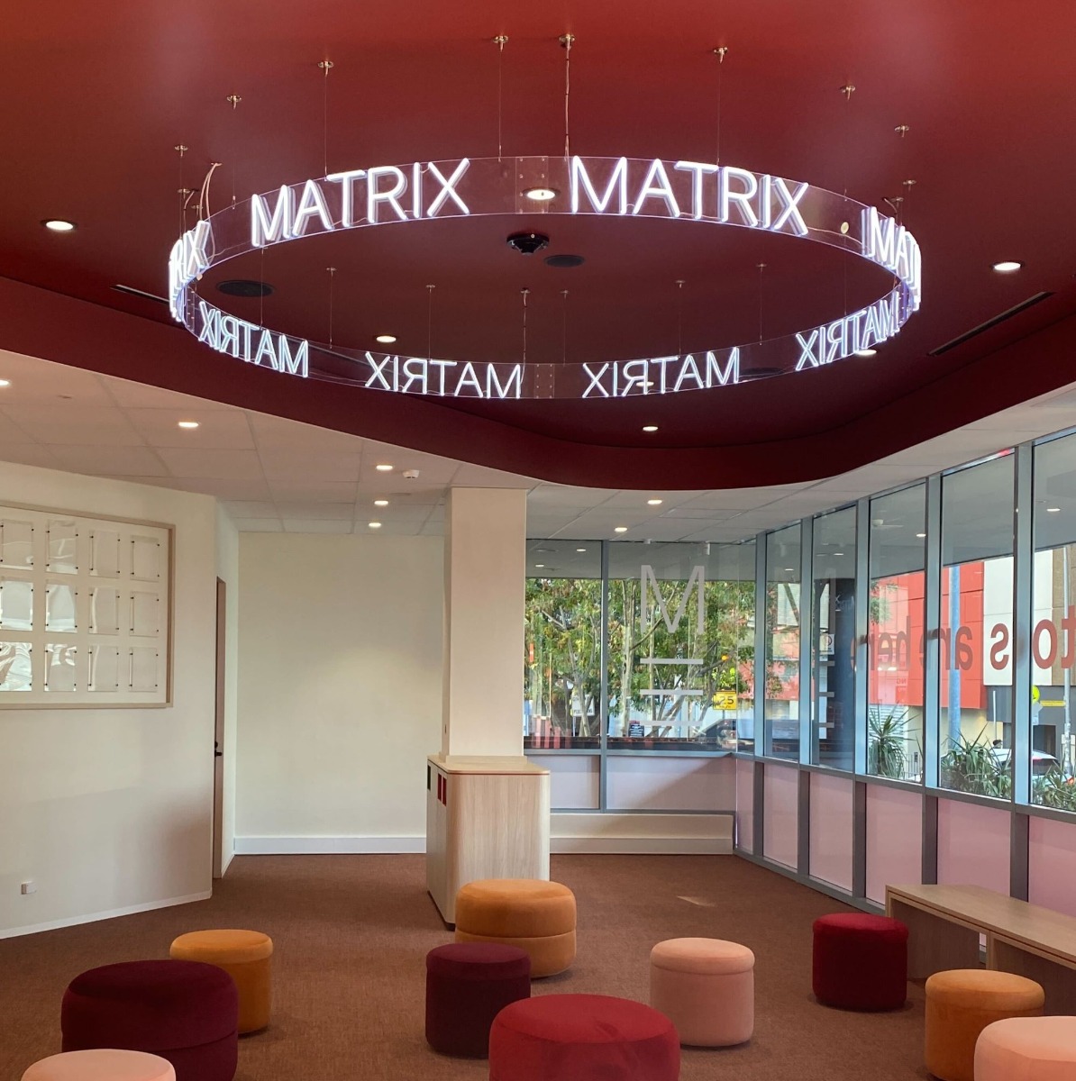 White circular Custom Neon® signage @ matrixeducation @kiethconnolly-sjb