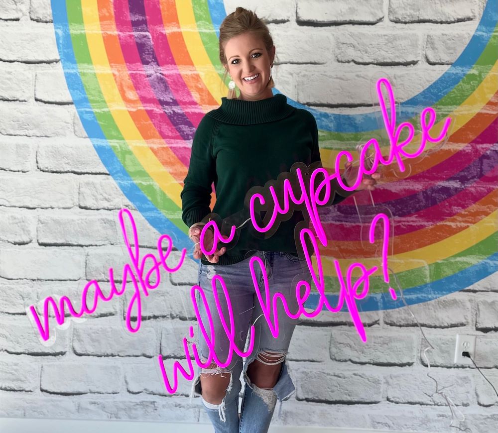 Pink Custom Neon® quote sign @smallcakescupcakery @studioa28