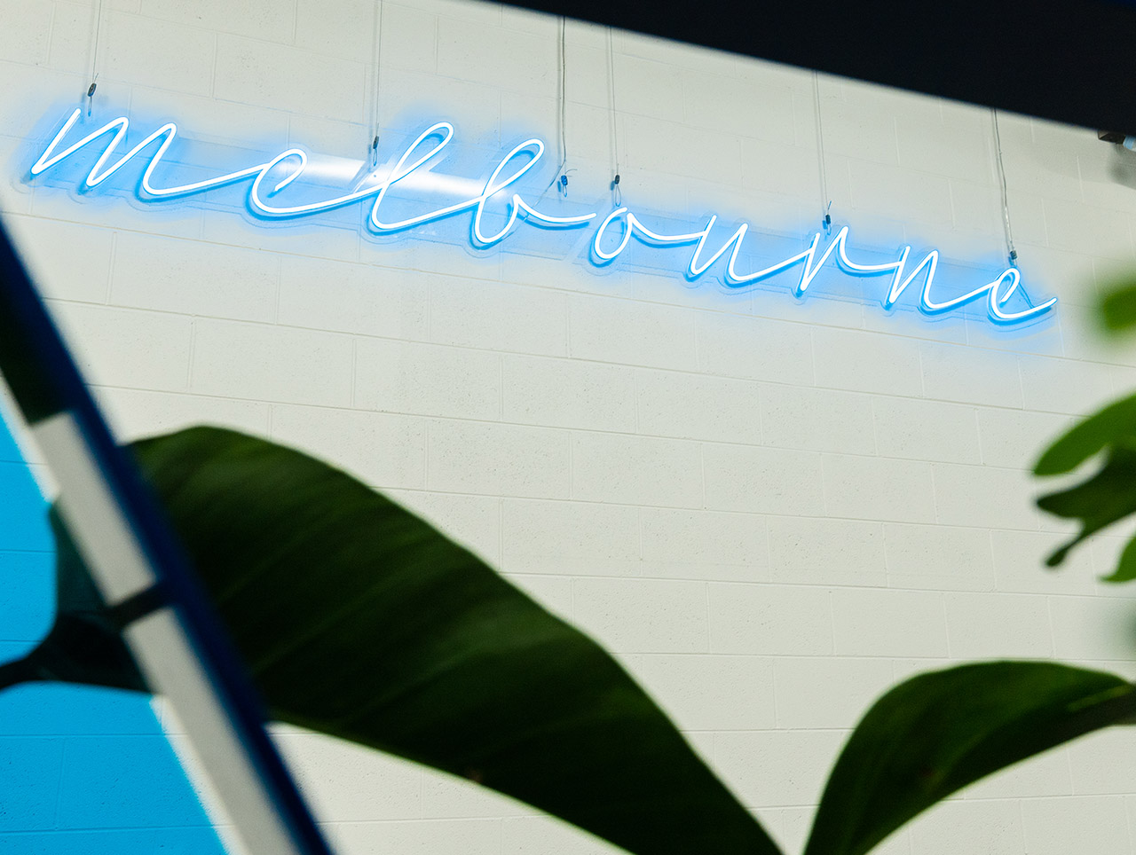 Custom Neon&reg; blue Melbourne sign for tennis.com.au @australianopen