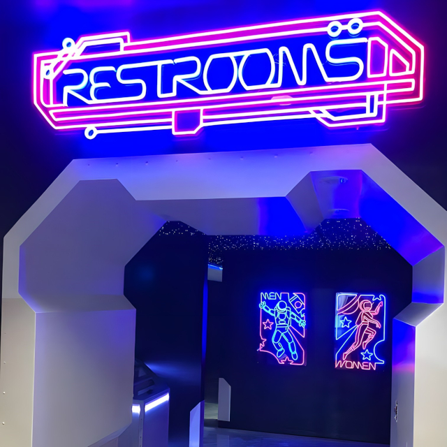 Custom Neon® space themed bathroom signs @sacaerospacemuseum
