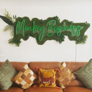 Green Custom Neon® Monkey Business lounge room sign @firsthome.number2