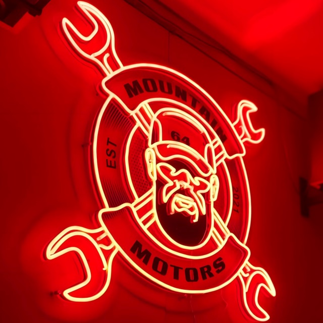 Custom Neon® red UV print logo @mountainmotorsindy