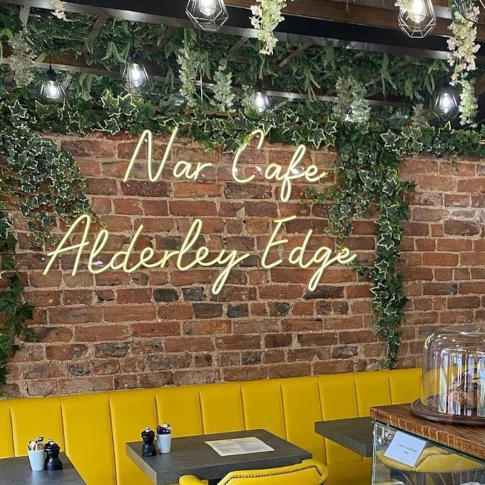 RGB colour changing cafe name sign by Custom Neon® @narcafealderleyedge