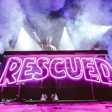 Custom Neon® large pink LED neon stage sign in a double lined bubble font