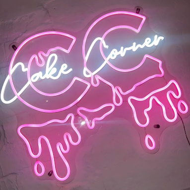Custom Neon® pink and white logo made for @cakecorner.southport