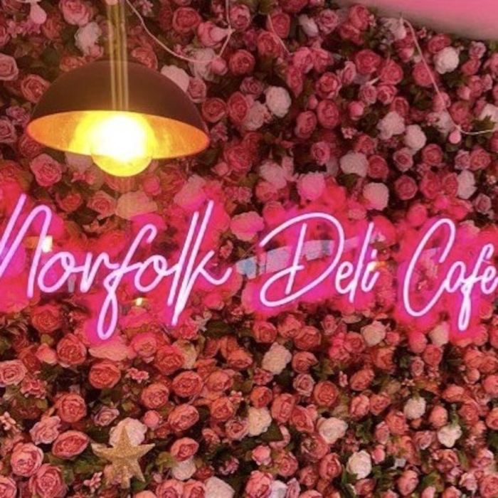 Pink Custom Neon® cafe name sign @norfolkdeli