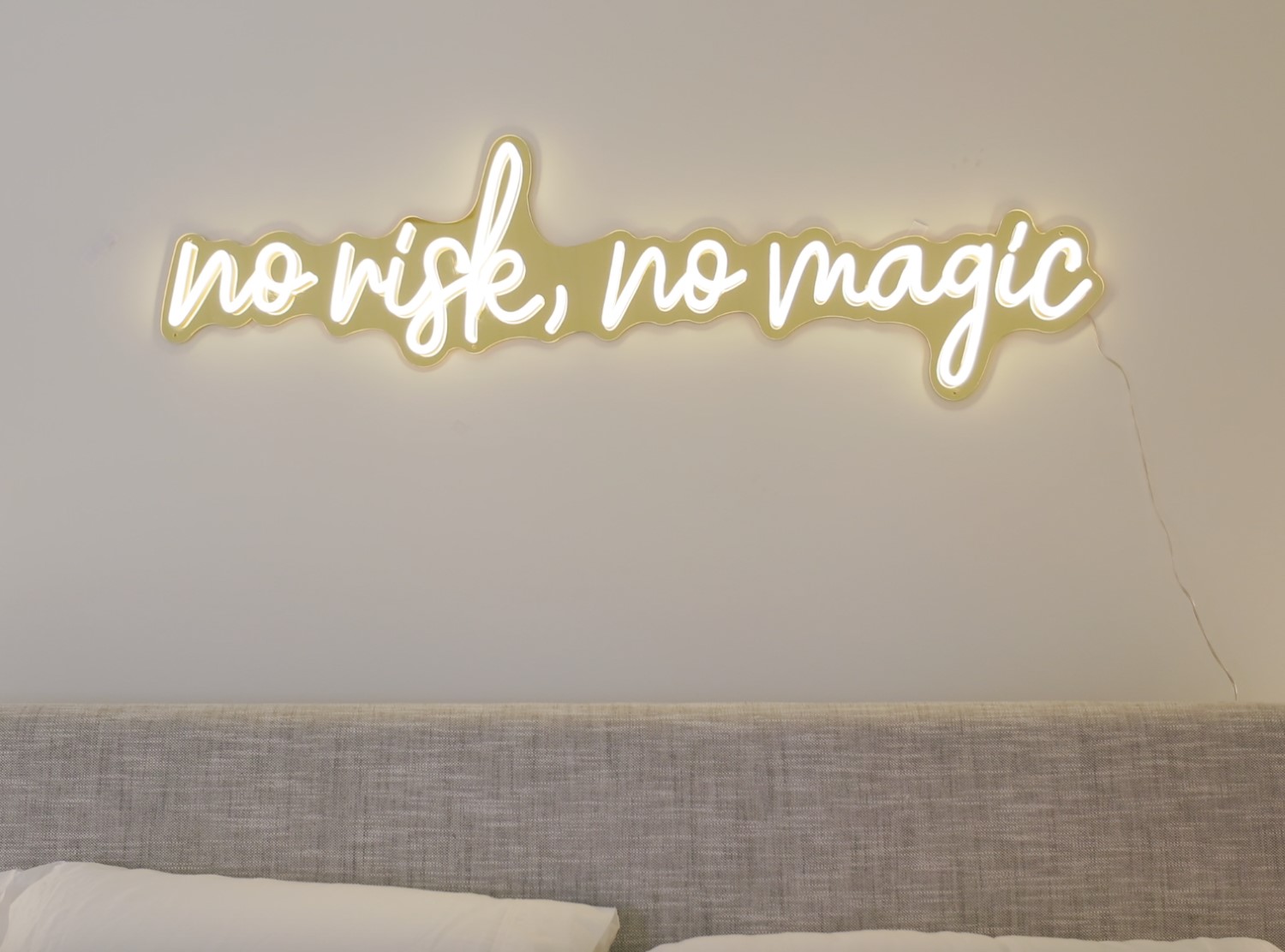 Custom Neon® bedroom quote sign on gold mirrored backing