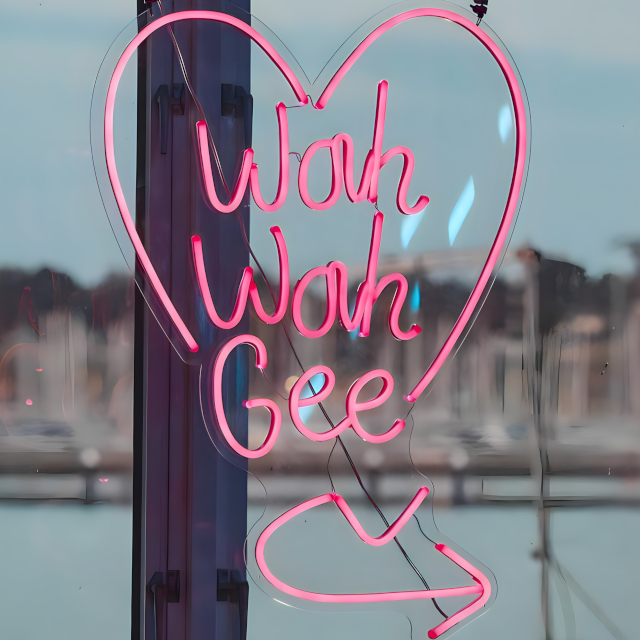 Custom Neon® pink outdoor heart arrow sign @wahwahgee