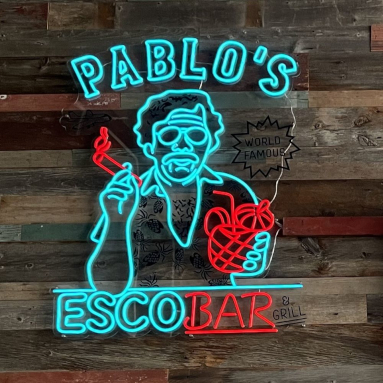 Custom Neon® outdoor bar sign in LED with UV print accents @paulpeconga
