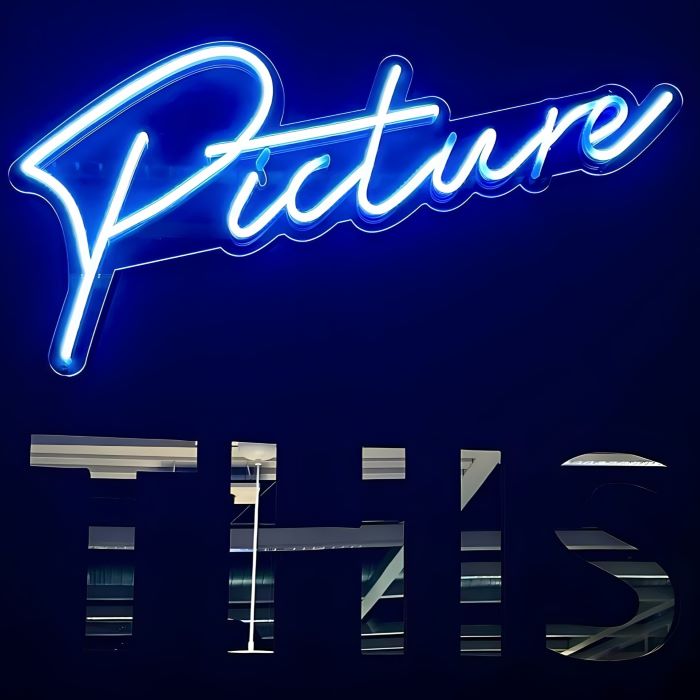 Custom Neon® dark blue Picture This instore display sign @ikealeeds