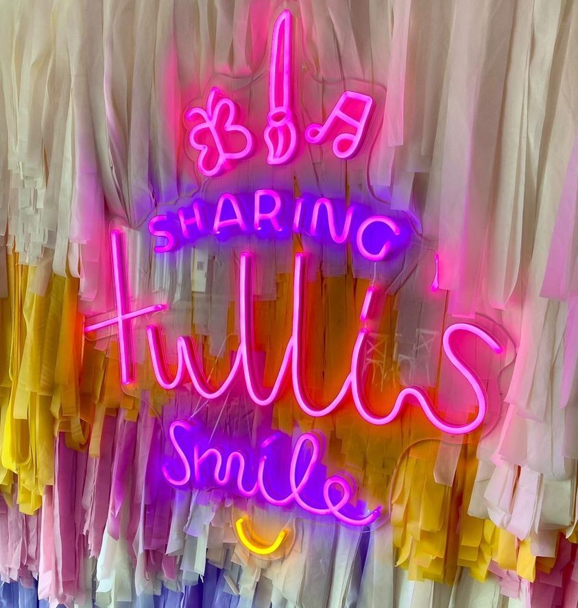 Purple pink & yellow Custom Neon® event sign @sharingtullissmile @styleourparty