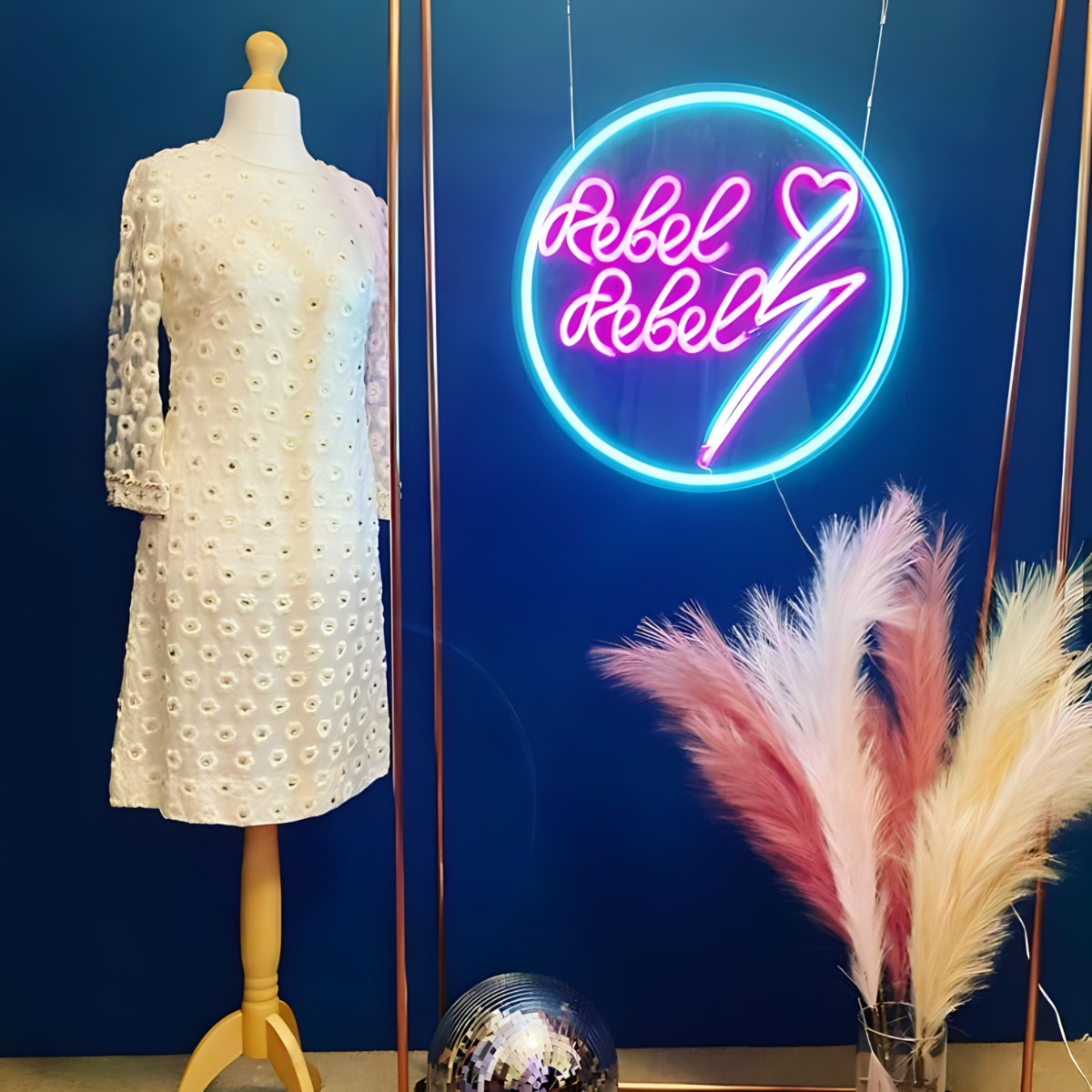 @rebelrebelbridal shopfront display logo sign made by Custom Neon®