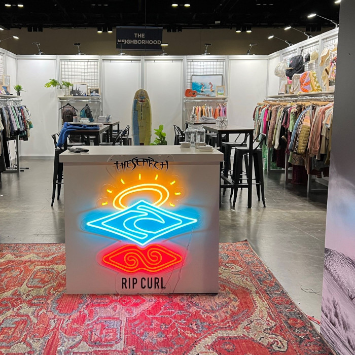 Rip Curl The Search Custom Neon&reg sign in Rip Curl's SurfExpo display booth