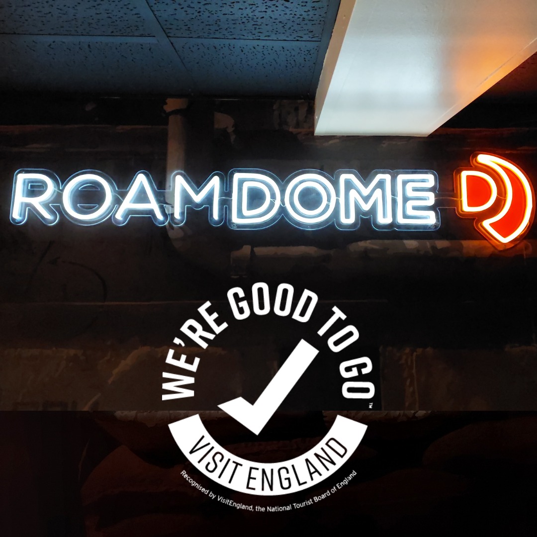 Custom Neon® branded arcade sign @roamdome