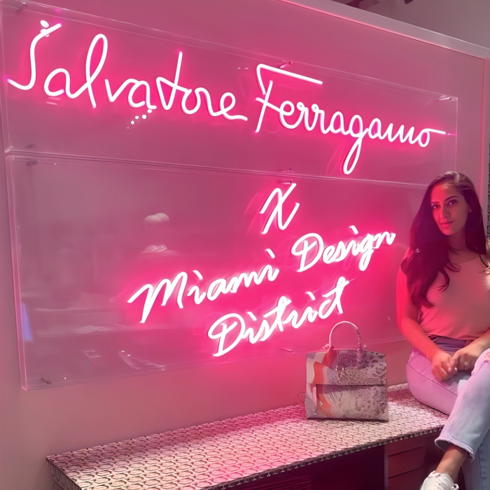 Custom Neon® pink retail store names sign @ferrgamo @miamidesigndistrict