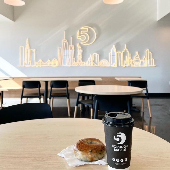 Massive Custom Neon® wall mural in cafe @5boroughbagels