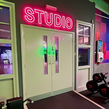 Custom Neon® studio room door sign @247fitnessyork @247fitnessgym