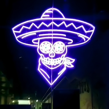 Purple Mexican sugar skull with sombrero by Custom Neon®