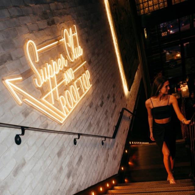 Restaurant directional signage by Custom Neon® @thetwelevethirtyclub