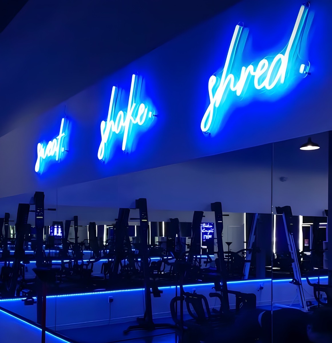 Sweat Shake Shread blue Custom Neon® gym sign @fyrefitlagree