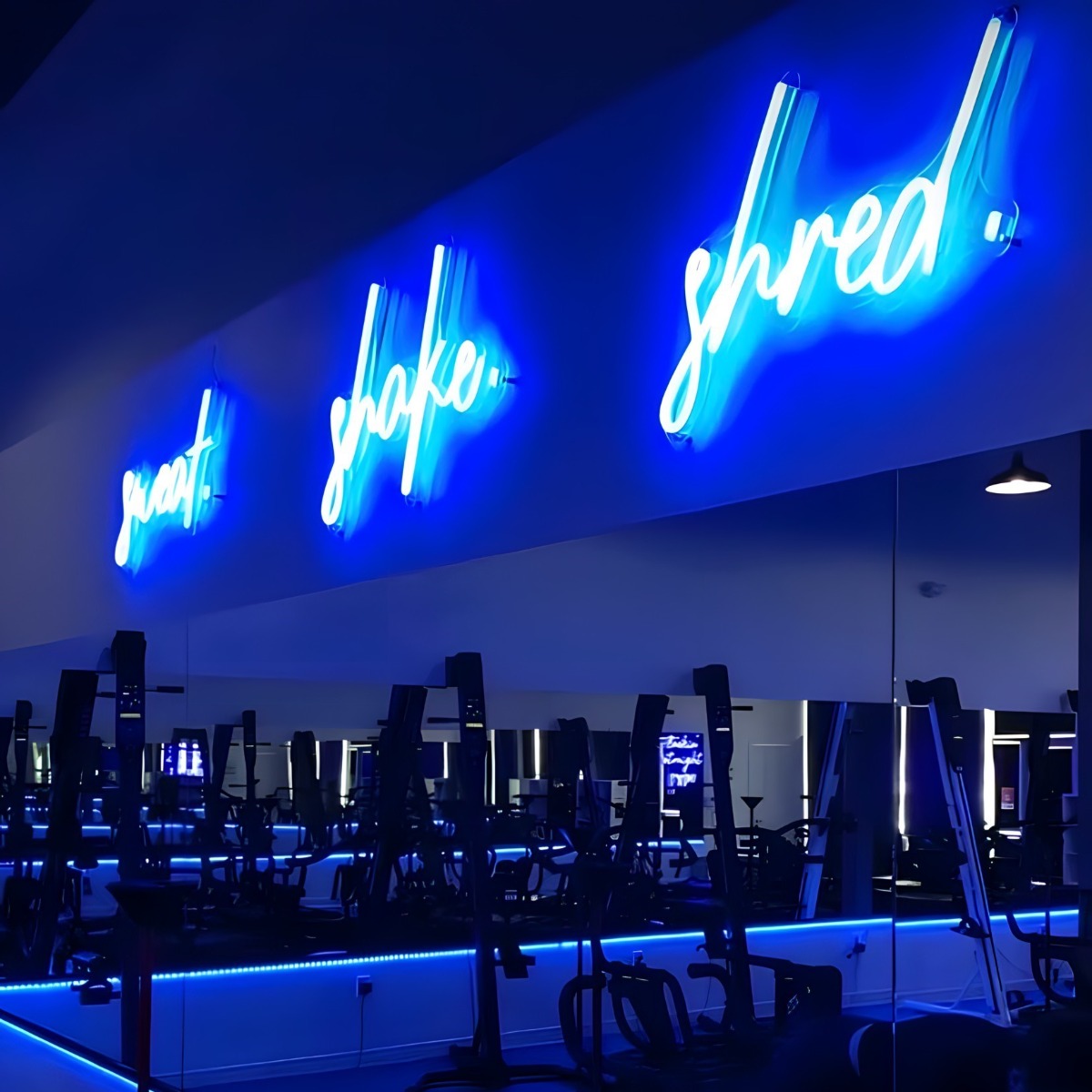 Sweat Shake Shread blue Custom Neon® gym sign @fyrefitlagree