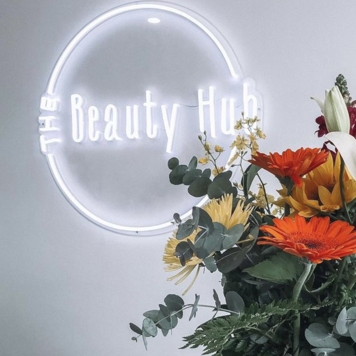 White @thebeautyyhub logo sign by Custom Neon®