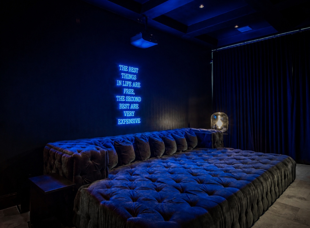 Vertical blue sign by Custom Neon® @morroneinteriors