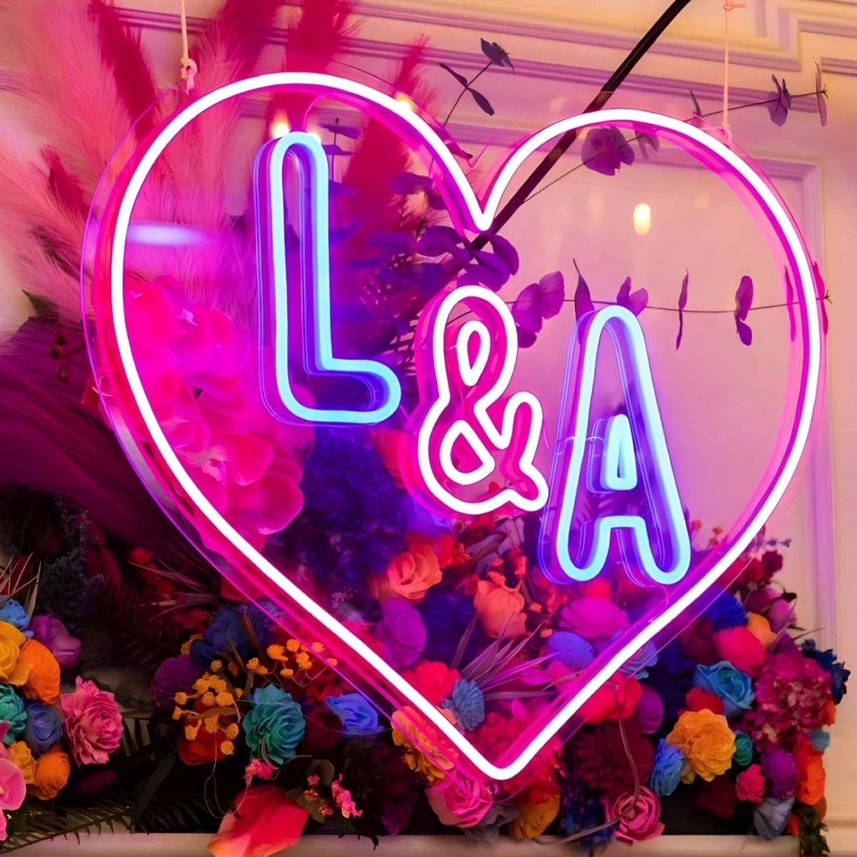 Pink & blue Custom Neon® initial heart for wedding planned by @thebridebox