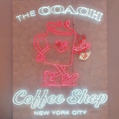 Red and white animated Custom Neon® Coach Coffee Shop coffee cup artwork