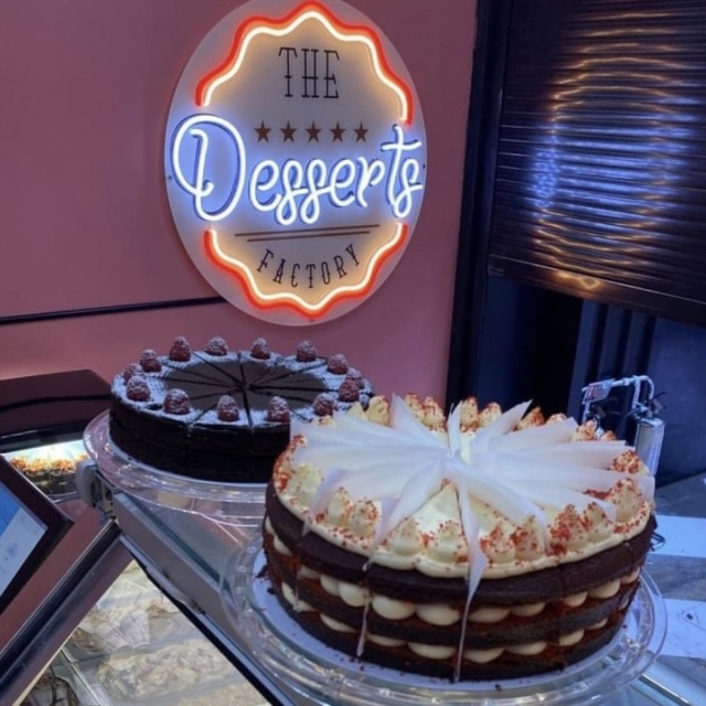 Multicoloured Custom Neon® logo bakery sign @thedessertsfactory_idn