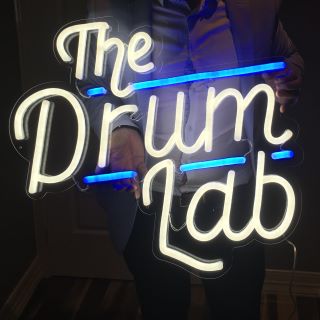 Custom Neon® blue & white logo @thedrumlab