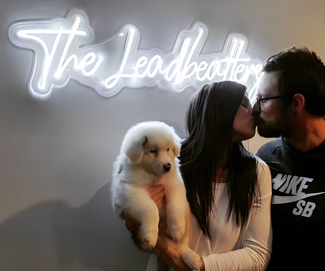 Custom Neon® last name wedding sign in the home