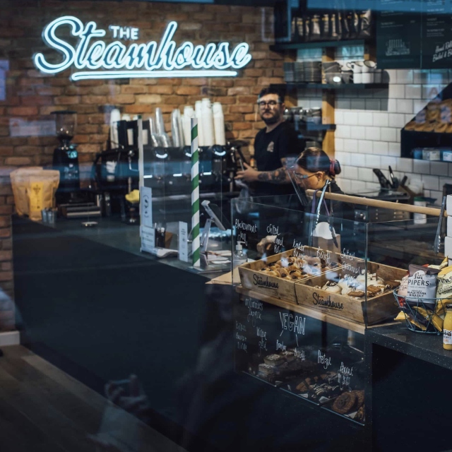 Mint green and UV print Custom Neon® bakery logo sign @thesteamhousebakery