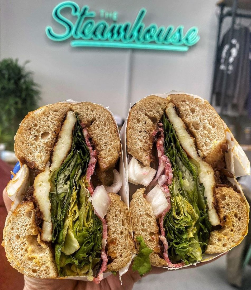 Custom Neon® UVprint mint coloured logo for @thesteamhousebakery