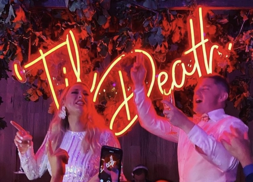 Custom Neon® red Til Death wedding sign @thewarehousegeelong