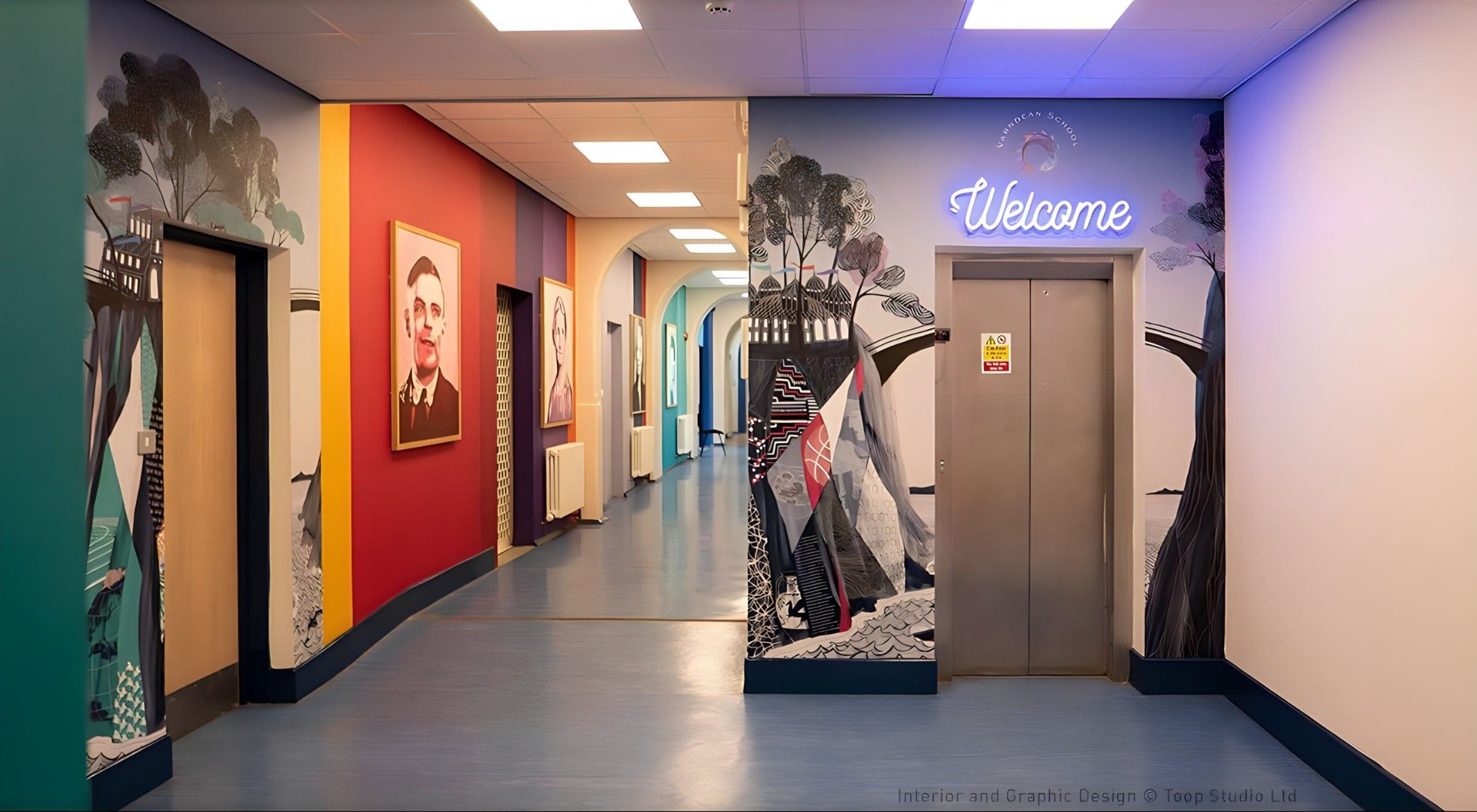 Custom Neon® welcome sign above a lift @toopstudio