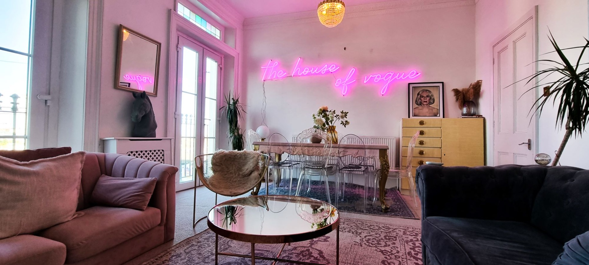 Pink Custom Neon® The House of Vogue sign for Margate airbnb