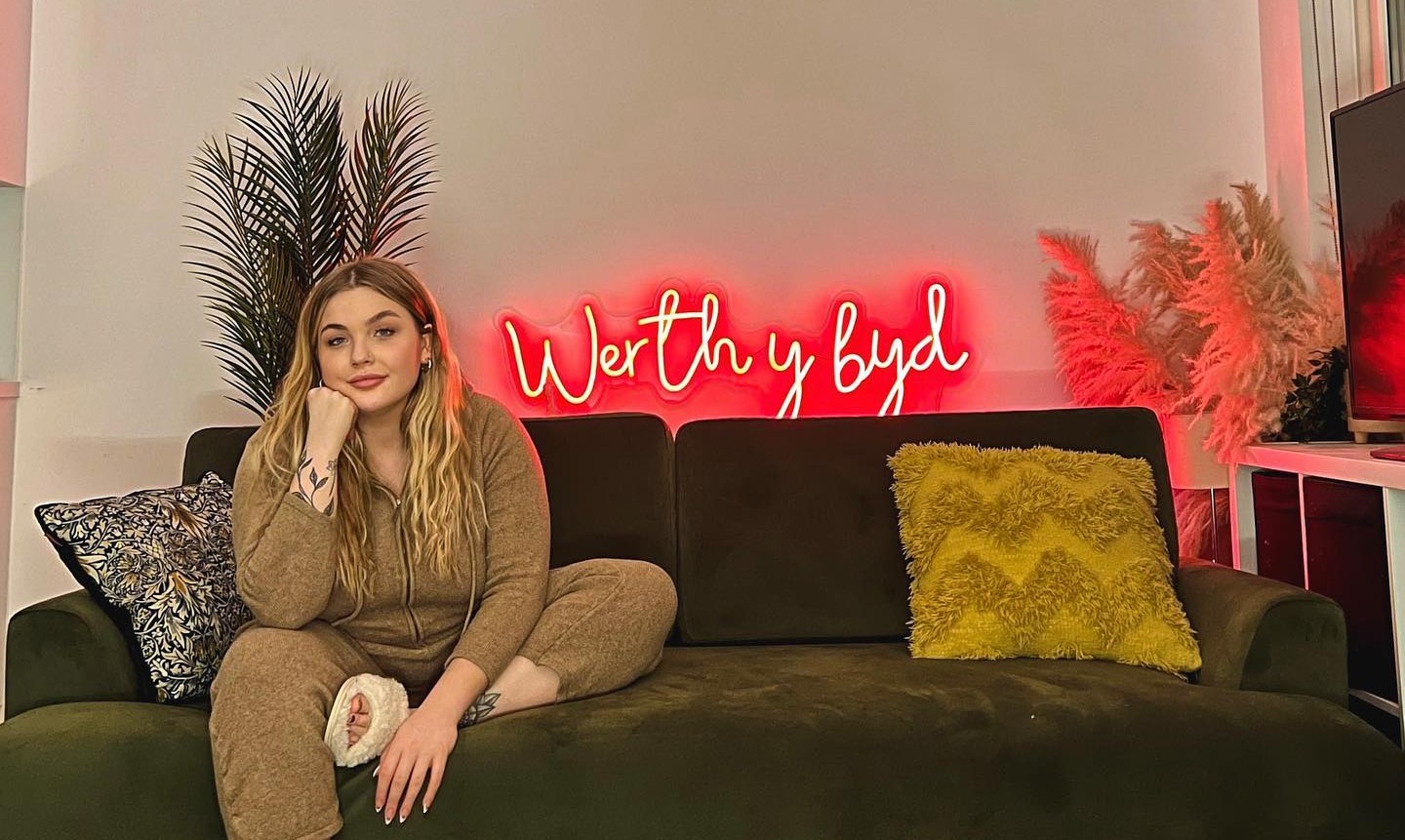 Red Custom Neon® Werth y Byd custom neon sign in living room @maredparry